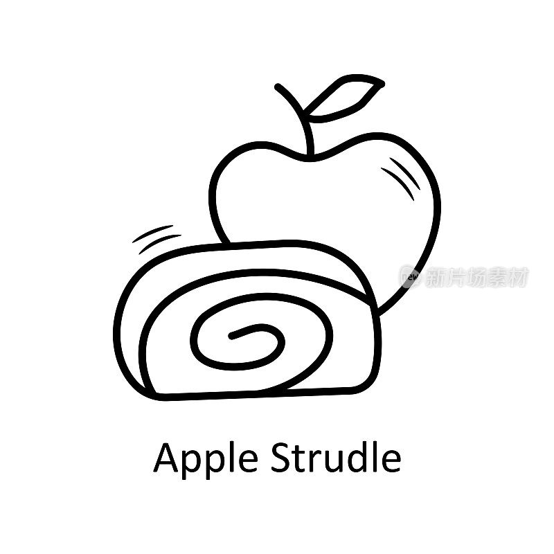 苹果Strudle矢量轮廓图标设计插图。面包店标志在白色背景EPS 10文件